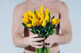 Birthday bouquet flowers for men. Man Man With Naked Torso Gives Flowers Romantic Man With Bouquet Of Tulips For Birthday Happy Woman S Day Giving Stock Photo Image Of Happy Casual 175100912
