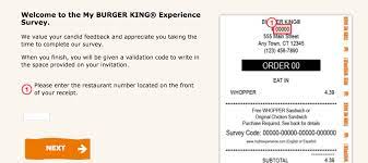 You will get a free whopper or a coupon code that you can redeem in your nearby burger king restaurant. Survey Mybkexperience