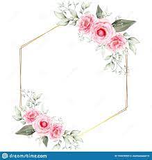 Watercolor Floral Frame Wedding Invitation Cards Template With Geometric Golden Frame Hand Dr Flower Drawing Digital Wedding Invitations Design Wedding Frames