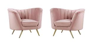 Pink and gold accent chair. Meridian Furniture Margo Pink Velvet Gold Stainless Legs Accent Chair Set Of 2 622pink C Set 2