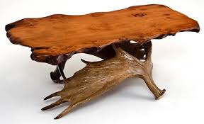 Antler Lodge Furniture Redwood Coffee Table With Natural Moose Antler Base Item Ct03094 High Quality Finis Rustic Coffee Tables Burled Wood Coffee Table