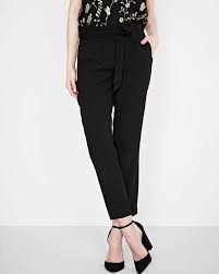 This Modern Crepe Paper Bag Pant Is Both Trendy And Flattering Wear It With A Blazer For Added Flair Br Trouser Pants Women Paperbag Pants Pants For Women