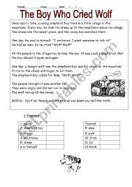 But the boy just grinned and watched them go grumbling down the hill once more. The Boy Who Cried Wolf Esl Worksheet By Schulzi