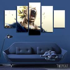 Super Saiyan Painting 5 Piece Canvas Dragon Ball Wall Art Customized Canvas Art 5 Piece Canvas Art