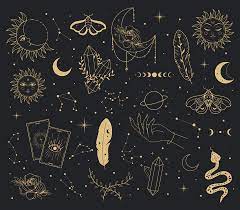 Decorate your laptops, water bottles, notebooks and windows. Set Of Golden Aesthetic Celestial Witchcraft Mystical Elements On Dark 5201194 Vector Art At Vecteezy