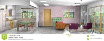 Rustic home improvement and garden furnishings, fixtures, and decorative products. Industrial Rustic Modern Living Room With Office And Open Kitchen Illustration 56398234 Megapixl