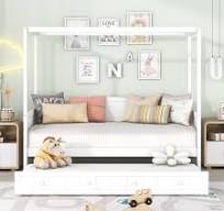 ‫Amazon.com: Harper & Bright Designs מיטת חופה זוגית עם טרנדל ...‬‎