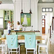 Making simple and inexpensive chair covers for spring is fun. Traditional Design Can Be Fun Beach House Dining Room Eclectic Kitchen Green Dining Room