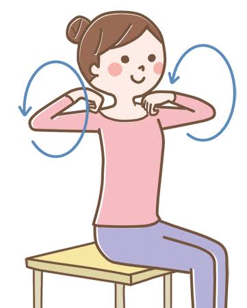 肩回し運動をする女性のイラスト・ストレッチ・かわいい – フリーイラスト素材集・かわいい | みやストック・西宮市のイラストレーター・商用利用可