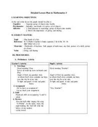 Detailed Lesson Plan In Mathematics I I Learning Objectives At The End Of The Le In 2020 Grade 1 Lesson Plan Kindergarten Lesson Plans Math Lesson Plans Elementary