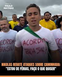 Paulo - O deputado federal Nikolas Ferreira (PL-MG) rebateu críticas sobre  a caminhada rumo a Brasília. Ele disse que todas as despesas são pagas com  recursos próprios. Questionado sobre financiamento, afirmou: “Estou