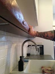 Upper Cabinets With A Floating Shelf Under T Brackets Were Attached To The Studs Before Sheetrock Long Pie Renovations Walnut Floating Shelves Walnut Shelves