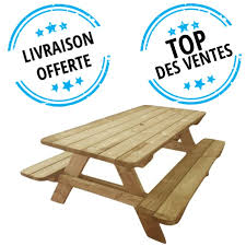 Banc et table en bois la redoute. Table De Pique Nique En Bois Avec Bancs Integres Table De Camping En Bois