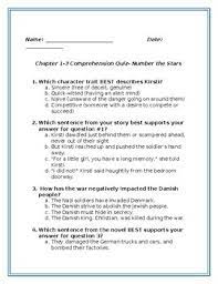 Number The Stars Chapter 1 3 Comprehension Quiz By Teachingdiversityin4