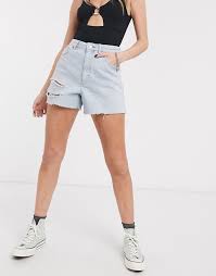 There will be many more to follow! Topshop Mom Slash Rip Denim Shorts In Bleach Wash Asos