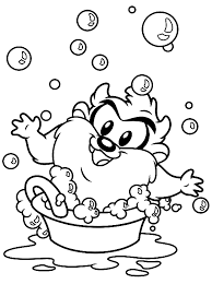 Baby taz coloring pages of looney tunes. Drawing Baby Taz Who Washing Baby Looney Tunes Coloring Page
