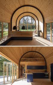 For your design view tower inside up on the crossbar wooden roof abandoned tower part of the fort cracked brick wall old building in sunlight the roof of the old wooden shelter from the inside. A Curved Corrugated Metal Roof Creates An Impressive Vaulted Ceiling Inside This Cabin In 2020 Corrugated Metal Roof Metal Roof Roof Architecture