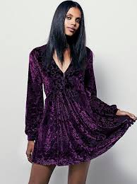 Free People Nwt 168 Boho Burnout Pocket Velvet Mini Purple Babydoll Dress Xs Mini Dress Free People Mini Dress Long Sleeve Mini Dress
