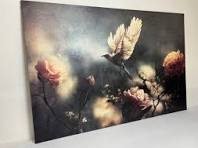 Schilderij Structuur paneel Vogel bloemen in 4 maten - maat-50x70cm