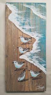 Sanderlings Art Beach Painting Beach House Reclaimed Etsy Vertical Wall Art Driftwood Art Wood Art