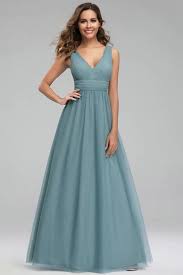 Glamorous Dusty Blue Chiffon V Neck Long Evening Prom Dress In 2020 Flowy Bridesmaid Dresses Bridesmaid Dresses Boho Bridesmaid Dresses Floor Length