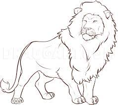 The outline of a lion with a quote or something going through it. How To Draw A Lion Step By Step Drawing Guide By Dawn Dragoart Com