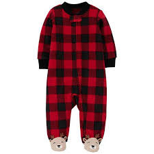 Baby Carter S Buffalo Check Deer Fleece Footed Pajamas