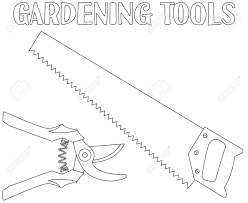 Seesaw coloring page to color, print or download. Line Art Black And White Tree Trimming Set Secateur And Saw Coloring Book Page For Adults And Kids Garden Tool Vector Illustration For Gift Card Certificate Sticker Label Icon Poster Banner Royalty