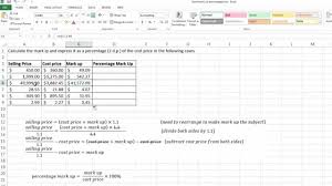Calculating Percentage Mark Up Using Excel