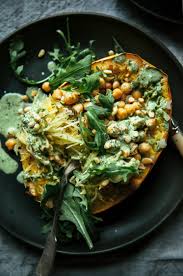Stuffed Spaghetti Squash W Chickpeas Garlicky Arugula Cream