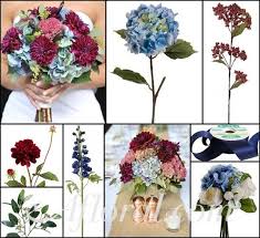 This beautiful silk flower bouquet is made with fall colored silk flowers and faux eucalyptus, the dominant flowers are. Burgundy Blue Bouquets Blue Wedding Flowers Red Bouquet Wedding Blue Wedding Bouquet