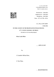 C.C. No. 25 DV 2014 EXH.196 IN THE COURT OF METROPOLITAN MAGISTRATE, 12th  COURT, BANDRA, MUMBAI Rhea Laila Pillai Age - 55 yrs.,