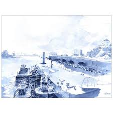 Aquarelle Port Nantes Paysage Loire Illustration Riviere Etsy Illustration Boat