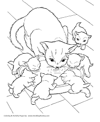 Cat Coloring Page Cat And Kittens Drinking Milk Farm Animal Coloring Pages Animal Coloring Pages Cat Coloring Page