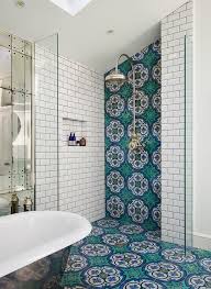 Clad In Green And Blue Mosaic Floor Tiles This Charming Bathroom Features An Open Sh Bathroom Design Trends Beautiful Bathroom Designs Victorian Terrace House