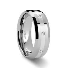 Stafford Beveled Tungsten Diamond Wedding Band With Silver Inlay 8mm Mens Black Diamond Wedding Rings Tungsten Carbide Wedding Bands Tungsten Wedding Bands