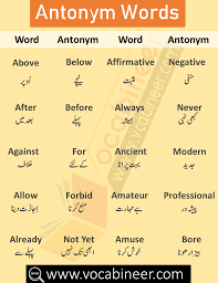 Synonyms And Antonyms List With Urdu And Hindi Meanings Synonyms And Antonyms Opposite Words Learn English Words