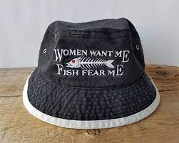 Vintage 90s Women Want Me Fish Fear Me Fishing Bucket Hat Sun Etsy In 2021 90s Women Leisure Wear Women