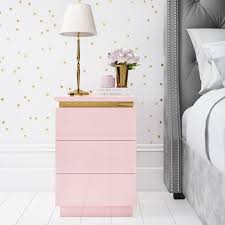 Isabella Pink Gloss 3 Drawer Bedside Table With Gold Trim Furniture123