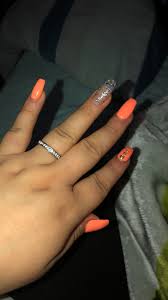 Harvest Fall Nails Orange Coffin With Glitter Nail Rhinestones Coffin Orange Nail Glitter Nails Nails Cute Nails