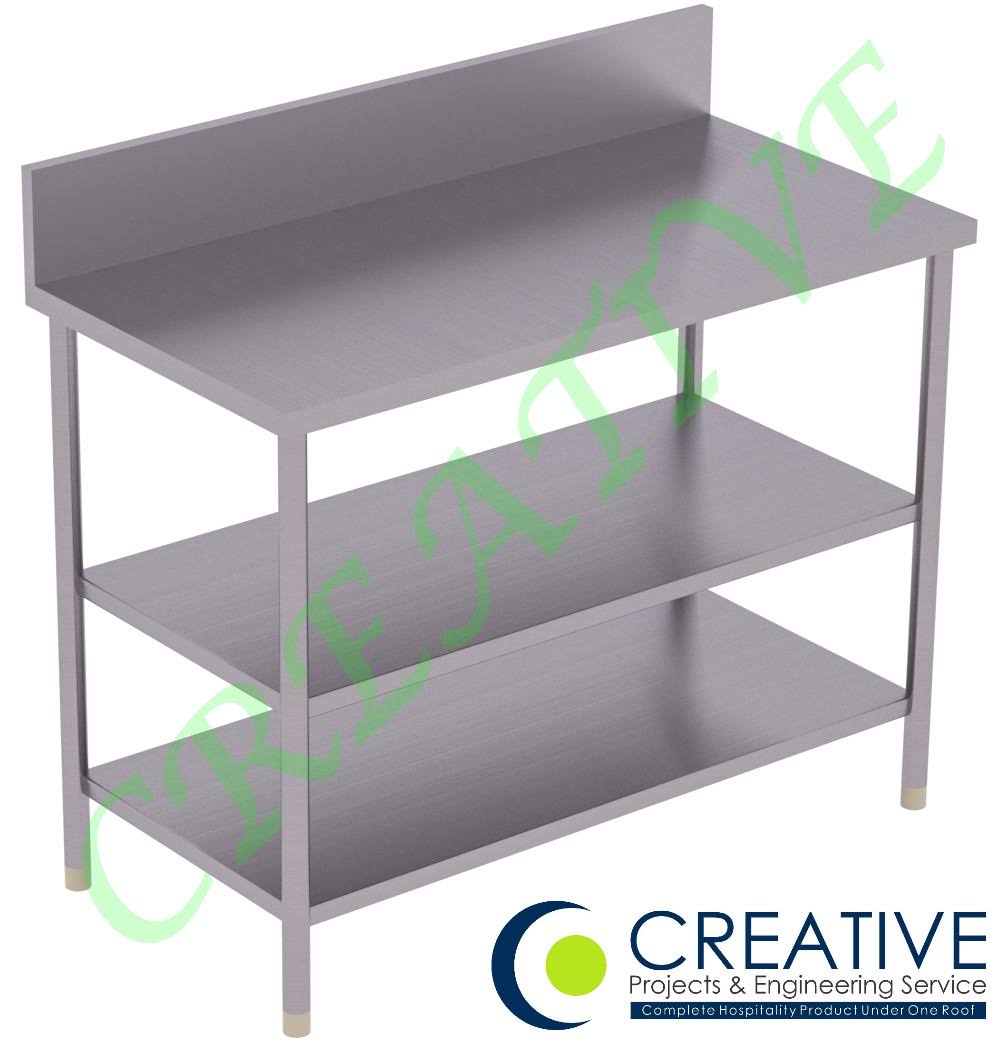 WORK TABLE WITH 2 UNDERSHELF WITH BACKSPLASH product image