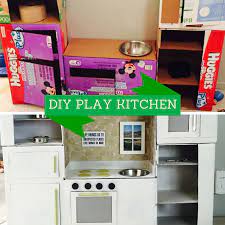 Create A Homemade Diy Play Kitchen Tutorial For You Toddler For Less Than 20 And Use Up All Of Those Diape Diy Play Kitchen Diy Kids Kitchen Kitchen Tutorial