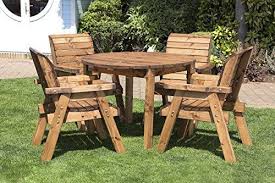 Hgg Round Wooden Garden Table And 4 Chairs Dining Set Outdoor Patio Solid Wood Garden Furni Wooden Garden Furniture Wooden Garden Table Garden Furniture Sets
