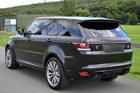 Range Rover Sport Svr Satin Black Wrap Rear Range Rover Black Luxury Cars Range Rover Range Rover Sport