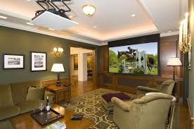 Pop Down Ceiling Projector And A Roll Up Projection Screen Transforms A Family Room Into A Home Theater Home Ceiling Projector Movie Room