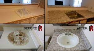 Our trained technicians carefully protect surrounding surfaces, prepare and repair the existing surface and spray a highly specialized aliphatic acrylic polymer directly on top of the previous surface. Portland Countertop Resurfacing Redrock Resurfacing