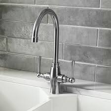 Classically influenced designs don't have to stick to chrome and brass finishes. Trafalgar Brushed Nickel Dual Lever Kitchen Mixer Tap Victorian Plumbing Uk