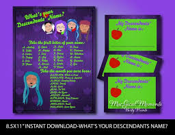 Descendants Party Game What S Your Descendants Name Etsy Descendants Party Descendants Party Ideas Birthdays Birthday Games