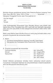 Salah satu administrasi yang baik adalah dengan dicatatnya semua kegiatan organisasi seperti seminar, diskusi. Format Berita Acara Musdes Khusus Blt Dana Desa Tahun 2020 Antapedia Com