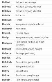 Referensi nama bayi perempuan yang dimiliki oleh generasi orangtua kita hanya berkisar pada nama yang sudah dikenal secara umum di indonesia, seperti dewi. Nama Awalan Huruf H Perempuan Maksud Namax2 Dalam Islam Facebook